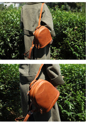 Genuine Leather Cute Women Backpack Bag Shoulder Bag Red Brown Leather Purse