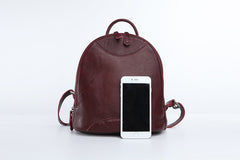 Genuine Leather Cute Women Backpack Bag Shoulder Bag Red Brown Leather Purse