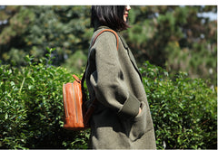Genuine Leather Cute Women Backpack Bag Shoulder Bag Red Brown Leather Purse