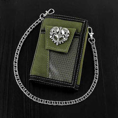 BADASS ARMY GREEN Canvas MENS TRIFOLD SMALL BIKER WALLETS CHAIN WALLET WALLET WITH CHAINS FOR MEN