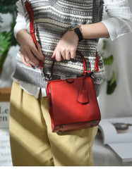 Womens Brown Leather Doctor Handbag Purses Square Doctor Crossbody Purse for Women