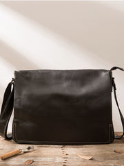 Cool Leather Black Mens Side Bag Messenger Bags Vintage Courier Bag for Men