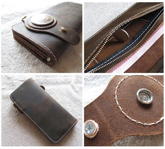 Handmade Mens Long Biker Wallet with Chain Cool Leather Biker Chain Wallet