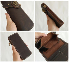 Handmade Mens Long Biker Wallet with Chain Cool Leather Biker Chain Wallet