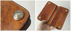 [On Sale] Handmade Mens Long Biker Wallet with Chains Cool Zipper Leather Biker Chain Wallets