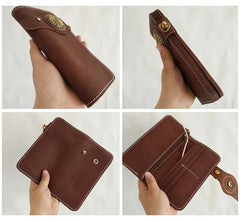 Handmade Mens Long Biker Wallet with Chain Cool Leather Biker Chain Wallet