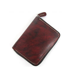 [On Sale] Handmade Mens Leather Small Wallet Cool billfold Wallet with Zippers