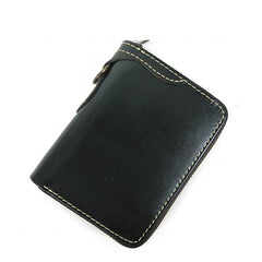 [On Sale] Handmade Mens Leather Biker Chain Wallet Cool Small Biker Wallets with Zippers