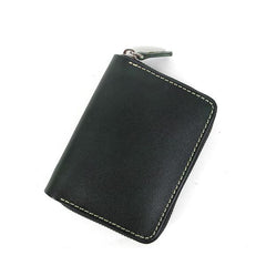 [On Sale] Handmade Cool Mens Zippers Leather Small Wallet billfold Wallet with Zippers