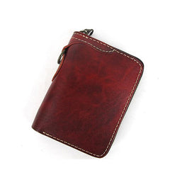[On Sale] Handmade Mens Leather Biker Chain Wallet Cool Small Biker Wallet with Zippers
