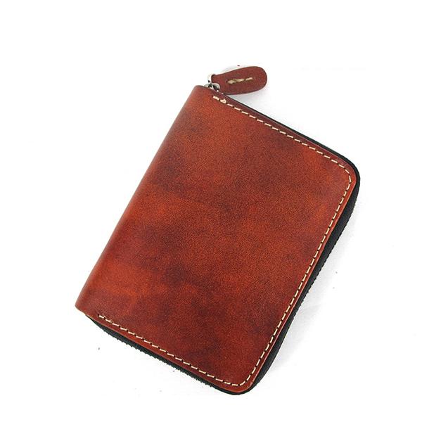 [On Sale] Handmade Mens Leather Small Wallet Cool billfold Wallet with Zippers