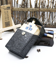 Cool Leather Mens Engraved Floral Handmade Cigarette Holder Case for Men