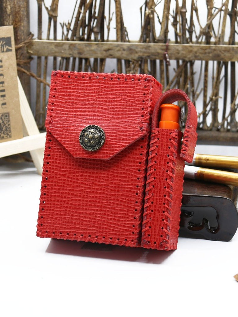 red leather cigarette case Handmade Leather Womens Red Cigarette Holder Case with Lighter holder for Women red leather cigarette case Handmade Leather Womens Red Cigarette Holder Case with Lighter holder for Women