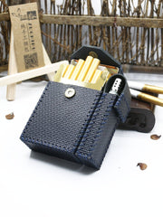 Cool Handmade Leather Mens Dark Blue Cigarette Holder Case with Lighter holder for Men