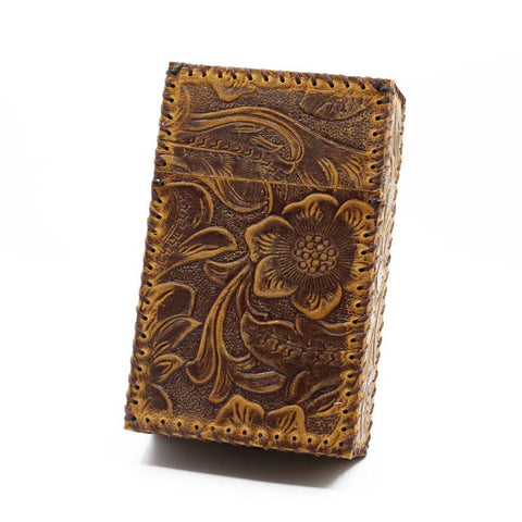 Cool Handmade Leather Mens Engraved Floral Cigarette Holder Case for Men