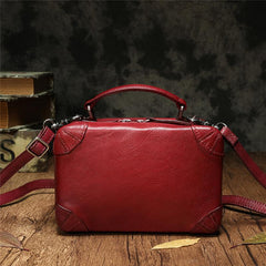 Vintage Womens Brown Leather Box Satchel Handbag Square Shoulder Bag Handbags Crossbody Bag Purse