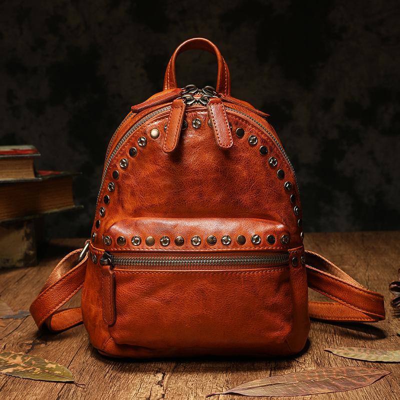 Small Brown Leather Rucksack Womens Leather Backpack Ladies Backpack Purse
