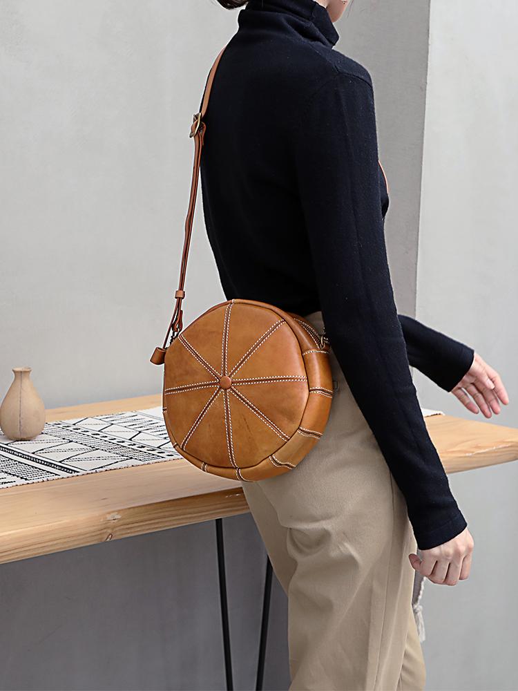 Round Crossbody Leather Bag