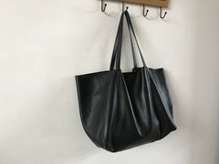 Fashion Womens Silver Leather Oversize Tote Bag Black Shoulder Tote Bag Handbag Tote For Women