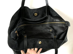 Fashion Womens Black Leather Oversize Tote Bags Black Shoulder Tote Bag Handbag Tote For Women