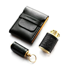 Cool Black Leather Mens Cigarette Case Wooden Custom Cigarette Holder for Men