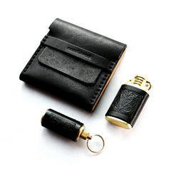 Cool Black Leather Mens Cigarette Case Wooden Custom Cigarette Holder for Men