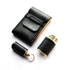 Cool Black Leather Mens Cigarette Case Wooden Custom Cigarette Holder for Men