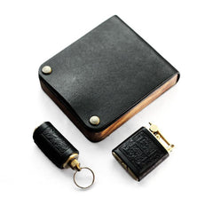 Cool Black Leather Mens Cigarette Case Wooden Custom Cigarette Holder for Men