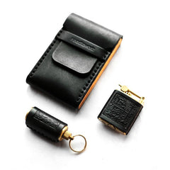 Cool Black Leather Mens Cigarette Case Wooden Custom Cigarette Holder for Men