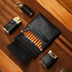 Cool Black Leather Mens Cigarette Case Wooden Custom Cigarette Holder for Men