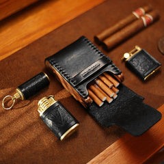 Cool Wooden Leather Mens Cigarette Case Black Custom Cigarette Holder for Men