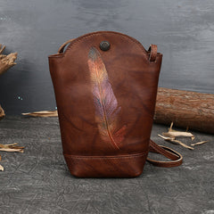 Vintage Womens Coffee Leather Shoulder Bucket Bag - Full View