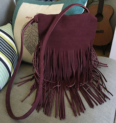 Handmade WOMENs LEATHER Tassels Shoulder Bag Vintage Crossbody Purse With tassels