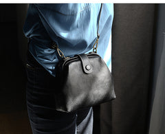 Vintage Womens Black Leather Mini Doctor Shoulder Purses Black Doctor Crossbody Purses for Women