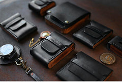 Cool Wooden Leather Mens Black Wallet Small Card Holder Black Coin Wallet for Men