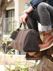 Vintage Leather Mens Large Weekender Bags Cool Travel Bag Duffle Bag for Men
