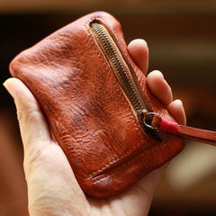 Vintage Slim Black Leather Mens Coin Wallet Zipper Coin Holder Change Pouch For Men