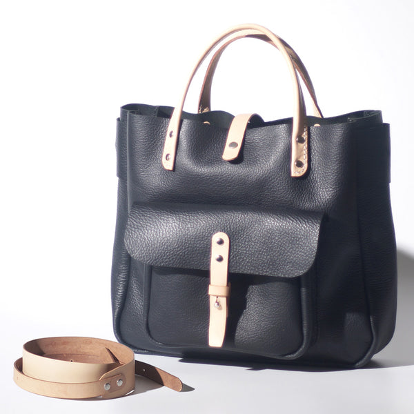 Handmade Leather Black Small Womens Tote Handbag Shopper Purse for Women GH04691007