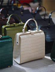 Handmade Womens Stylish Square Light Green Leather Doctor Handbag Side Purse Doctor Purse for Women