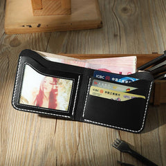 Handmade Slim Black Leather Mens Billfold Wallets Personalize Bifold Small Wallets for Men