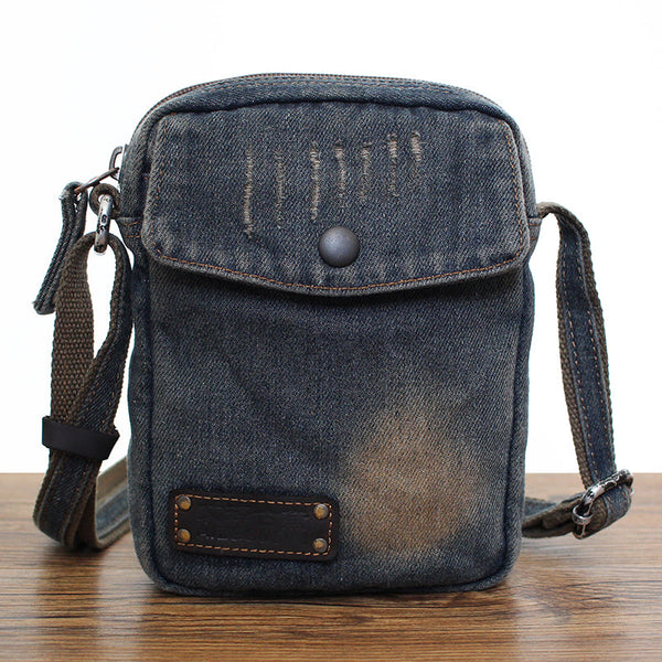 Vintage Mens Blue Denim Mini Phone Shoulder - Back View