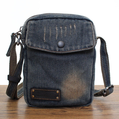 Vintage Mens Denim Mini Phone Shoulder Bags Denim Phone Crossbody Bag for Women