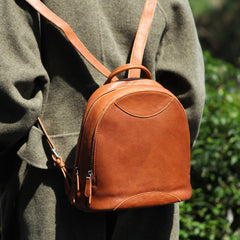 Genuine Leather Cute Women Backpack Bag Shoulder Bag Red Brown Leather Purse