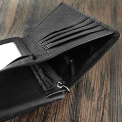 Black Leather Men's Small Biker Wallet Chain Wallet billfold Bifold Wallet with Chain Coin Purse For Men