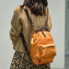 Handmade Womens Tan Leather Doctor Backpack Purse Shoulder Doctor Handbags for Women