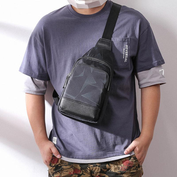 Cool Black Blue Nylon Men's Sling Bag - Back View