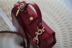 Handmade Womens Stylish Square Red Leather Doctor Handbag Side Purse Doctor Purse for Women