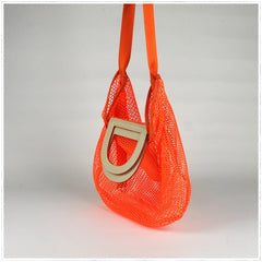 Womens Light Gray Net Polyester Leather Tote Handbag Purse Polyester Tote Shoulder Bag Purse for Ladies