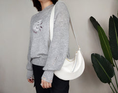 Fashion Women Black Leather Saddle Shoulder Bag Side Bag White Saddle Crossbody Bag Purse For Women