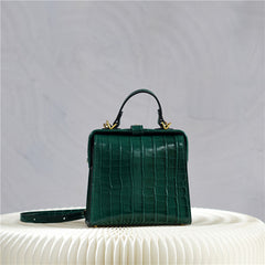 Handmade Womens Stylish Square Dark Green Leather Doctor Handbag Side Purse Doctor Purse for Women